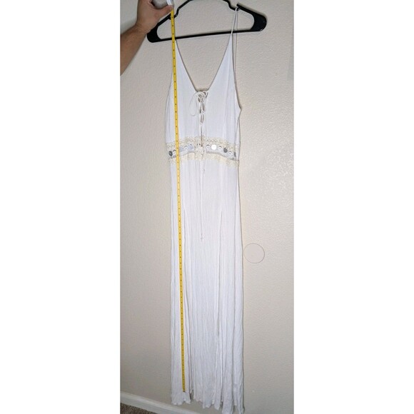 ASOS White Boho Maxi Dress 4 Cowrie Shell Lace Up Beach Cover Up Viscose - Picture 9 of 12
